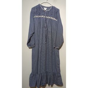 Fundamentals‎ Blue White Houndstooth Smocked Lace Trim Maxi Nightgown Size S